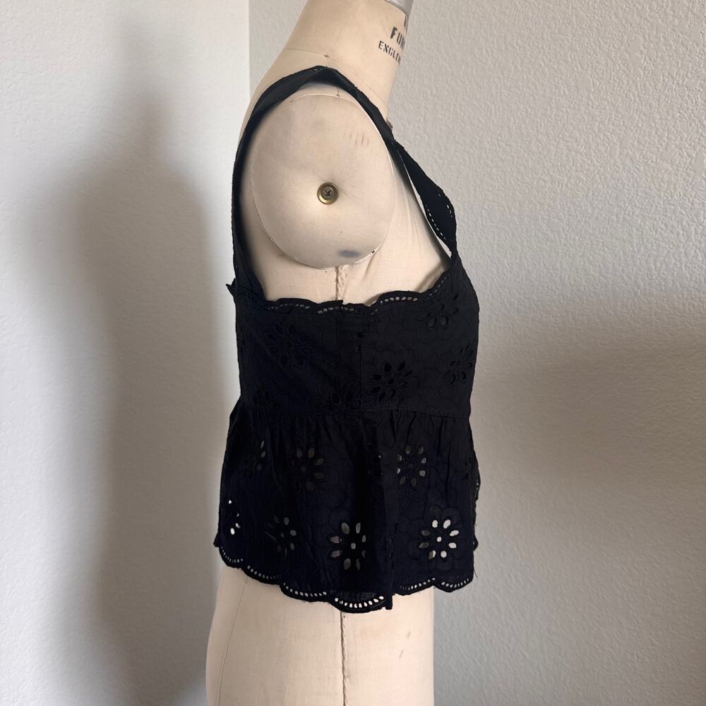 The Kooples | NWT Black Cotton Eyelet Peplum Top Size XS/S Button Front - Picture 2 of 11